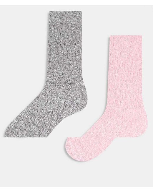 Brave Soul Set Van 2 Paar Pluizige Sokken in het Pink