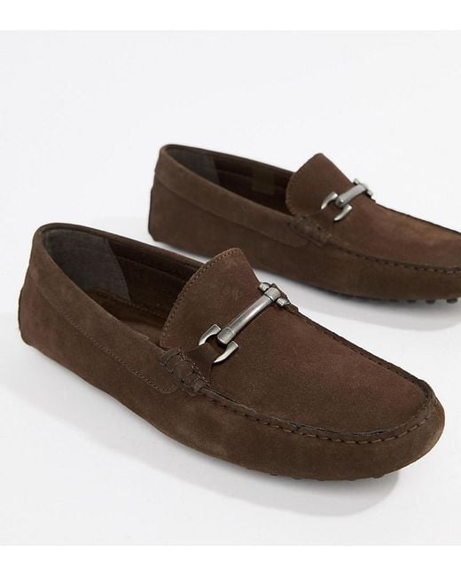 ASOS Wide Fit Driving Shoes In Brown Suede With Snaffle for men