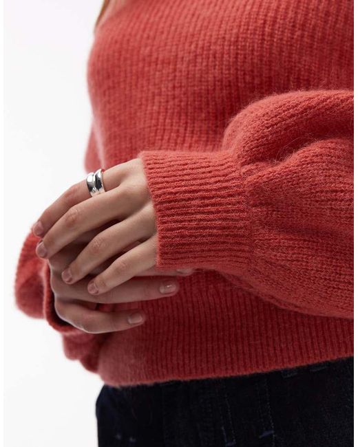 & Other Stories Red Wool And Alpaca Mix Jumper With Balloon Sleeves