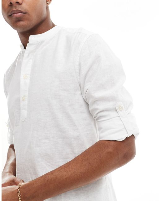 Only & Sons White Linen Mix Overhead Shirt for men