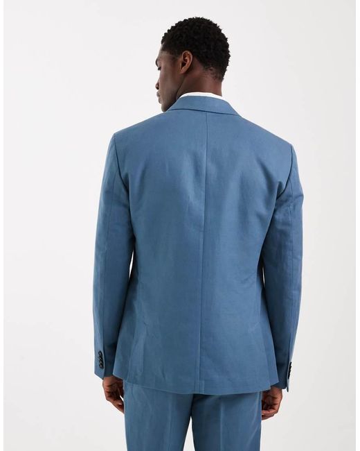ASOS Blue Slim Linen-rich Suit Jacket for men