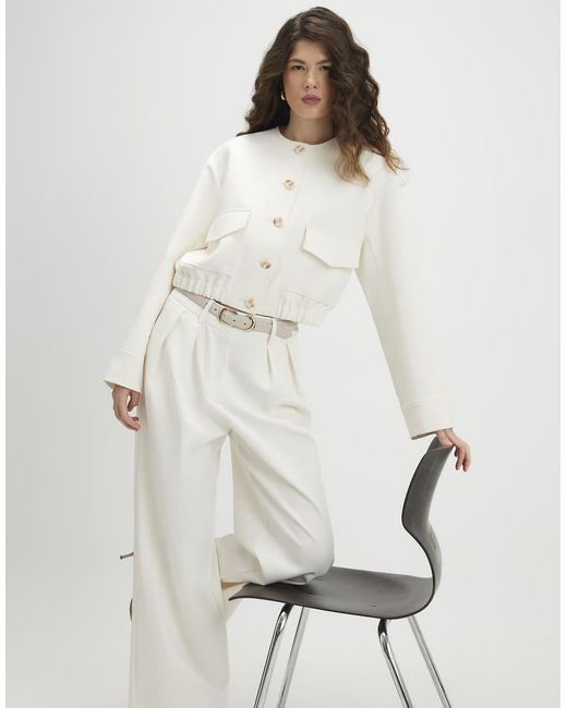 River Island White Long Sleeve Pocket Detail Bomber Jacket