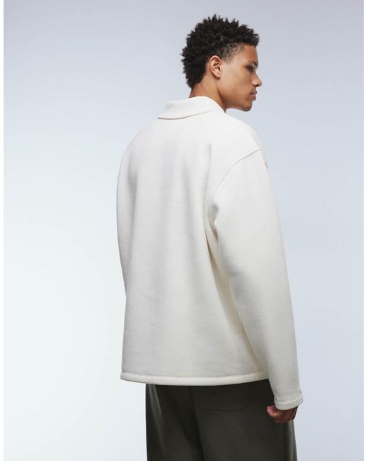ASOS White Relaxed Polo Sweatshirt With Ribbed Collar for men