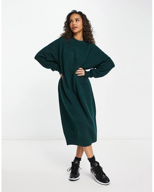 Monki Green Knitted Jumper Midi Dress