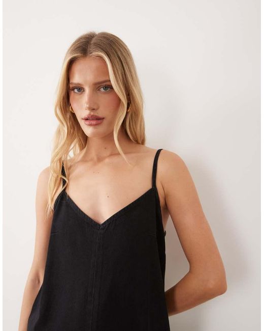 ASOS Black Soft Denim Jumpsuit With Wide Leg