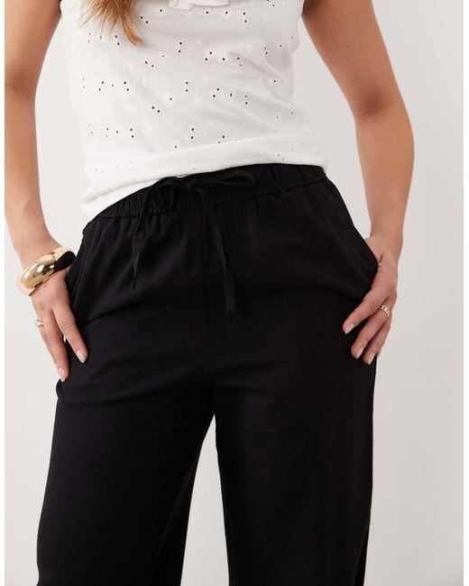 New Look Black Linen Rich Wide Leg Trousers