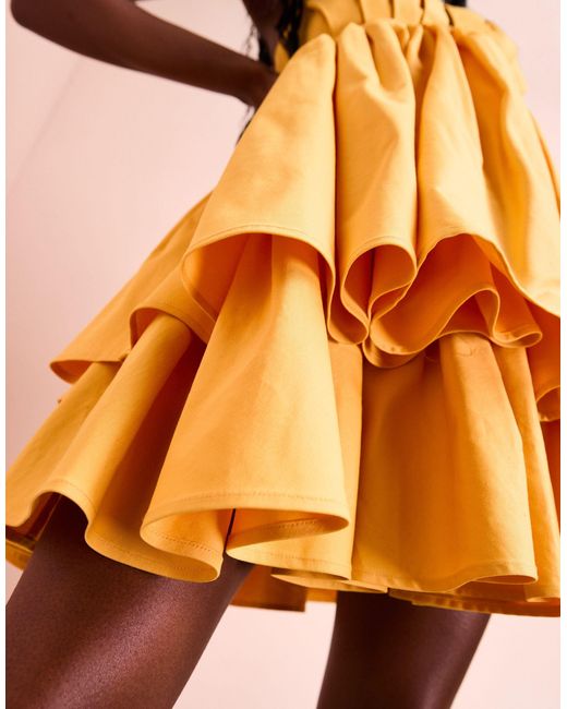 ASOS Orange Cotton Poplin Bandeau Babydoll Mini Dress With Pleated Bust