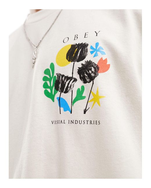 T-shirt unisexe à manches courtes avec motif fleurs - beige Obey en coloris White