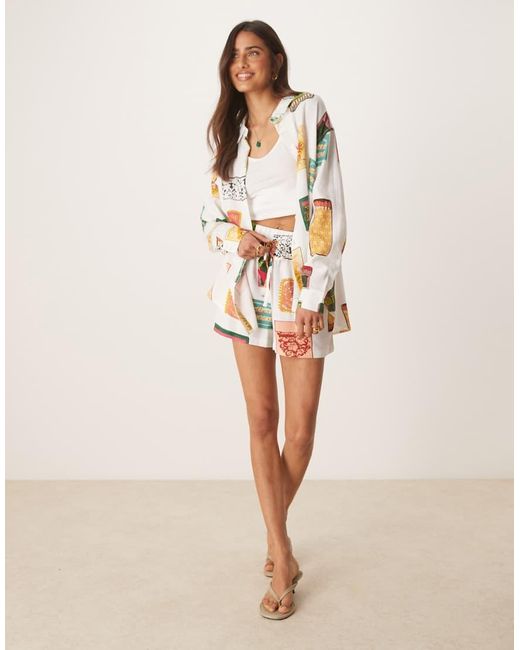 ASOS Shorts Met Linnen En Print, Deel Van Co-Ord Set in het Multicolor