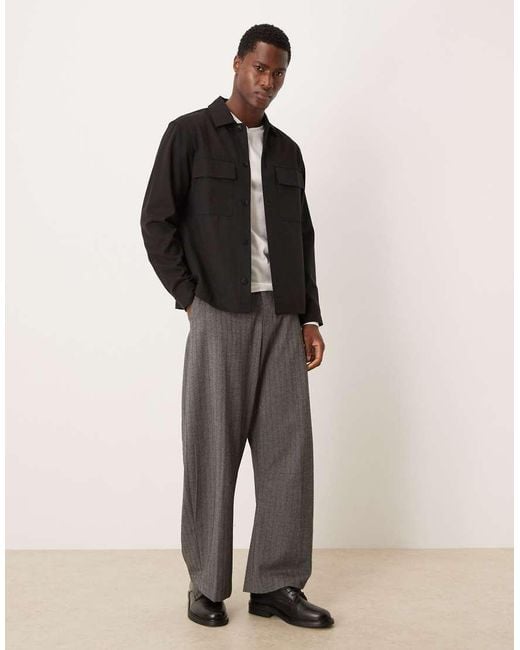 Mango Black Wool Mix Shacket for men