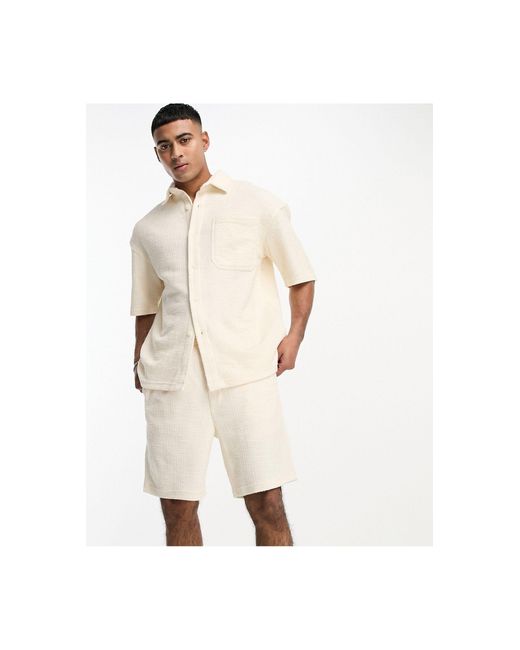 Pull&Bear Natural Textured Shirt Co-ord for men
