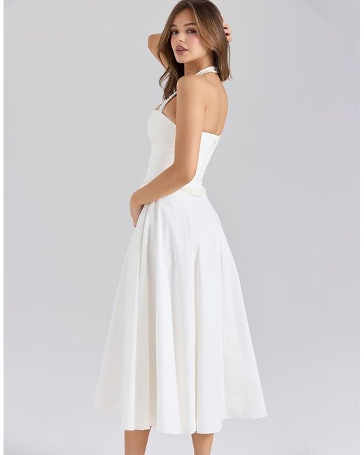 House Of Cb White Georgie Stretch Cotton Halter Neck Midi Dress
