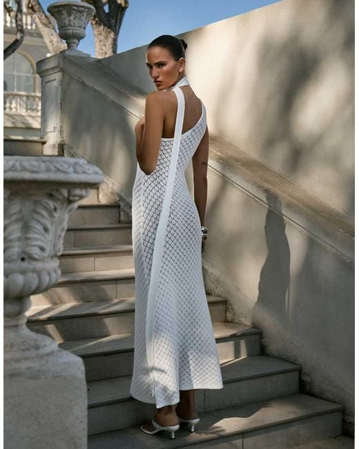 4th & Reckless White Crochet Asymmetric Scarf Detail Maxi Beach Dress