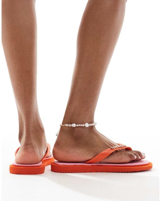 Havaianas Red Square Toe Flip Flops