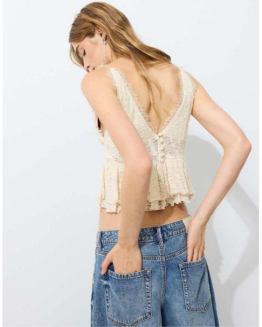 Stradivarius Blue Lace Peplum Cami Top