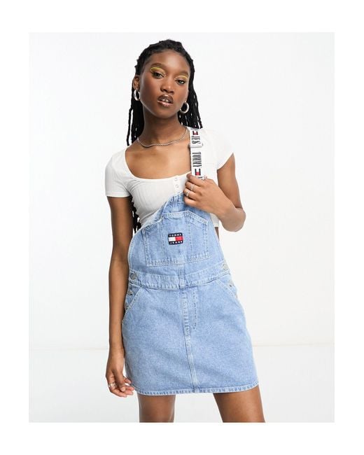 Robe style salopette en jean à logo Tommy Hilfiger en coloris Bleu | Lyst