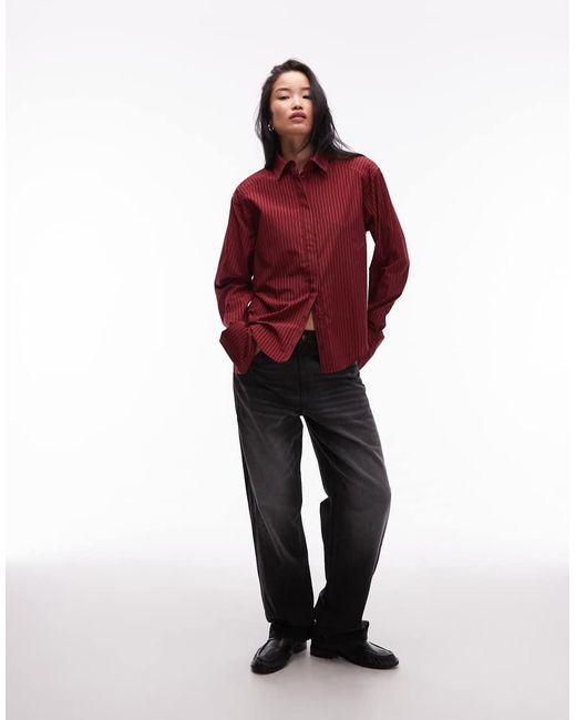 ASOS Red Dipped Hem Shoulder Pad Shirt