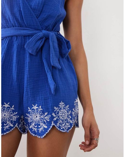New Look Blue Embroidered Playsuit