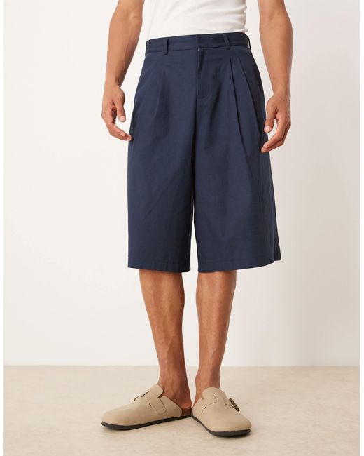 ASOS – bermuda-shorts im leinenlook in Blue für Herren