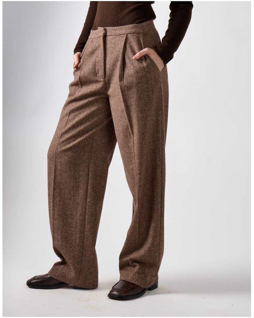 NARRATED Brown Pleated Wide Leg Pants