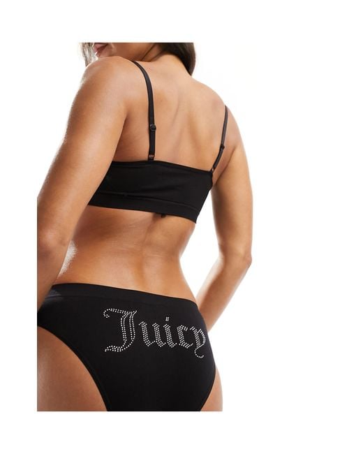 Juicy Couture Diamante Bralette And High Leg Brief Set in Black