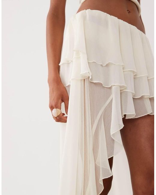 Miss Selfridge Natural Beach Chiffon Frill High Low Maxi Skirt