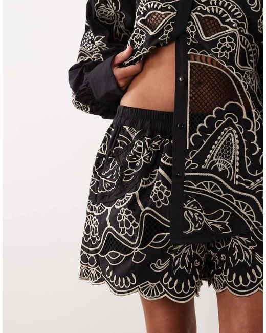 ARRANGE Black Embroidered Cutwork Shorts
