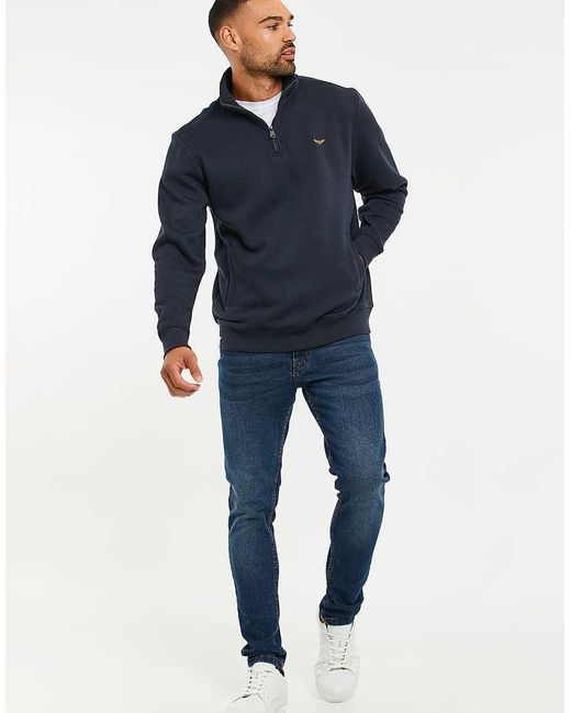 Threadbare Blue Quarter Zip Sweatshirt for men