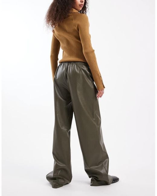 Vero Moda Green Tie Waist Wide Leg Faux Leather Trouser