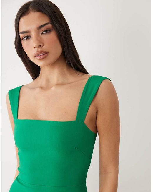 Vesper Green Bengaline Square Neck Strappy Mini Dress