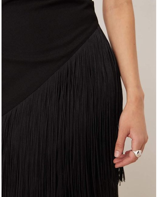 Gina Tricot Black Co-ord Asymmetric Longline Fringe Top