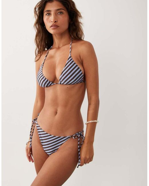 Mango Blue Tie Back Striped Bikini Top