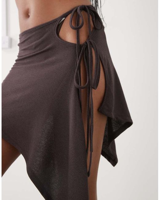 Lioness Brown Moss Tie Side Asymmetric Beach Skirt Co-ord
