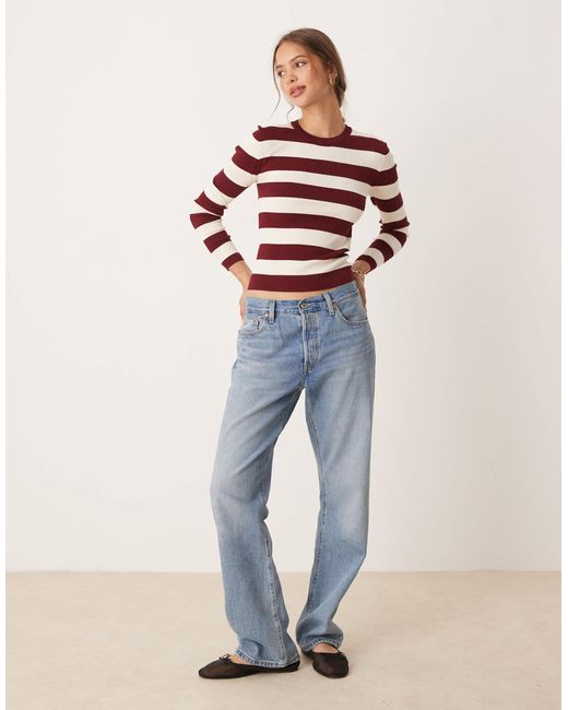 Jdy Blue Round Neck Stripe Jumper