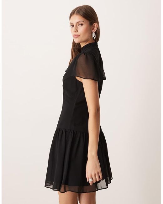 ASOS Black Scarf Detail Mini Dress With Frill Hem
