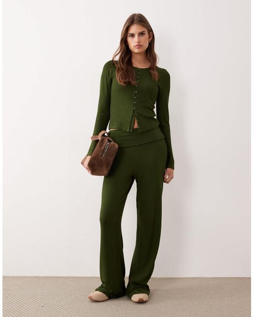 ASOS Green Co-ord Rib Fitted Long Sleeve Cardigan
