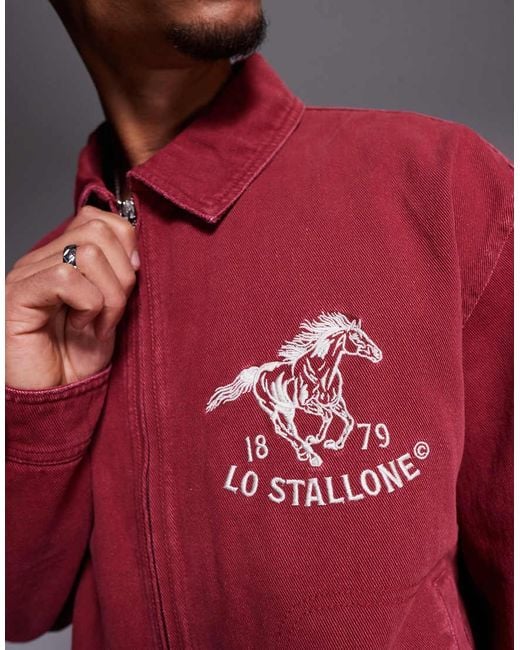 ASOS Red Harrington Jacket With Chest Embroidery for men