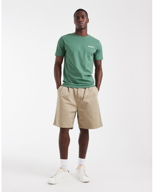 Timberland Green Linear Logo Print Tee for men