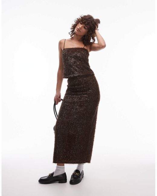 TOPSHOP White Tinsel Midi Skirt