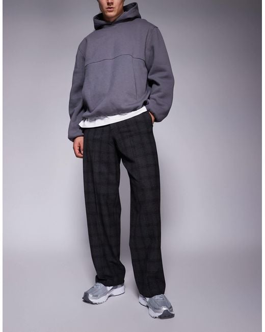 ASOS Blue Smart Wide Leg Trouser With Check for men