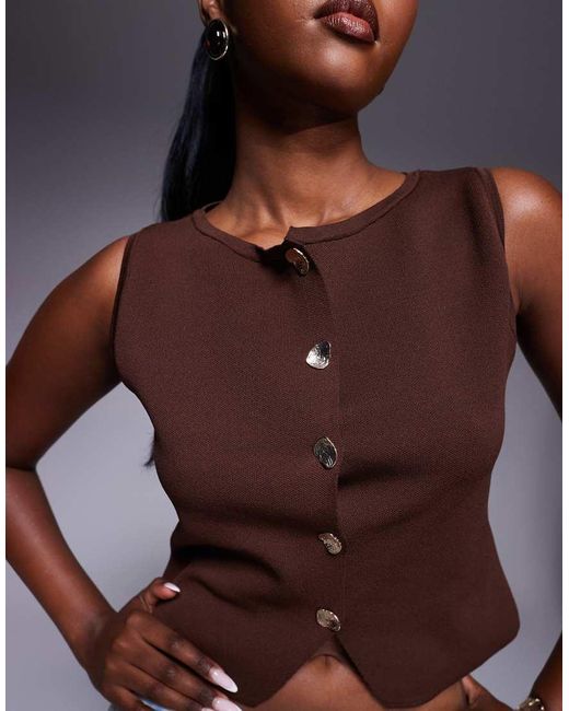 ASOS Brown Structured Knit Cropped Waistcoat With Buttons