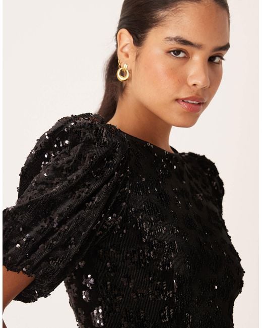 Y.A.S Black Puff Sleeve Sequin Midi Dress