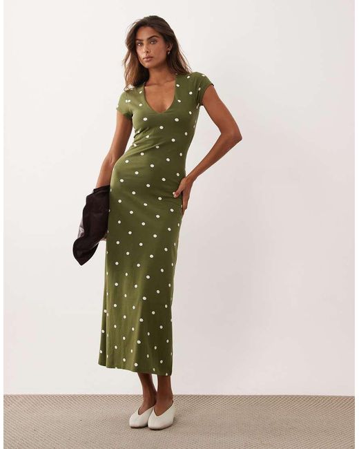 ASOS Green Short Sleeve Midi Dress