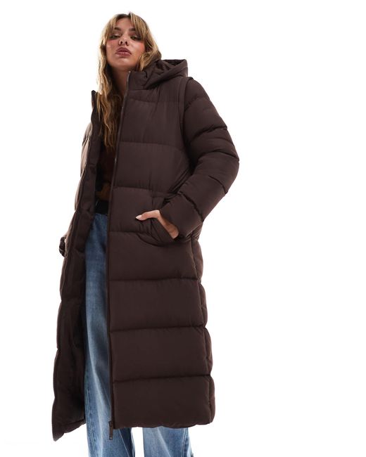 Threadbare Blue – 2-in-1-steppweste und -jacke im longline-schnitt