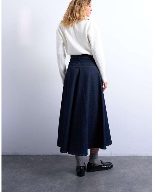 TOPSHOP Denim Maxirok Met Plooi in het White