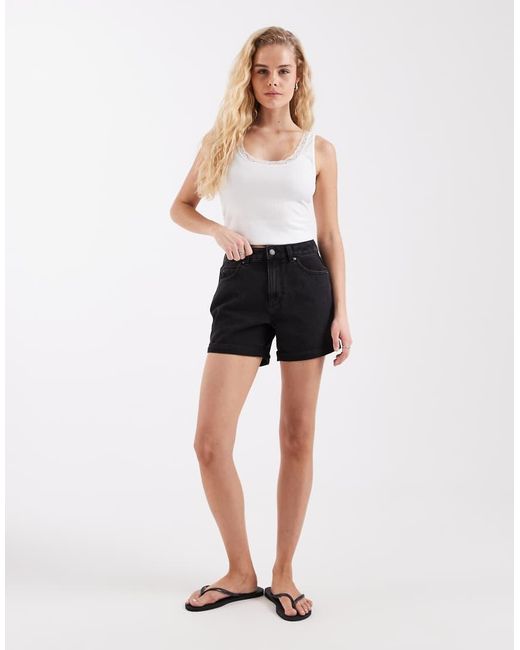 Vero Moda Black Loose Denim Shorts With Turn Up