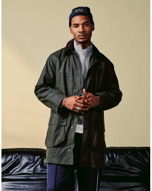 Barbour Natural Border Wax Jacket-green for men