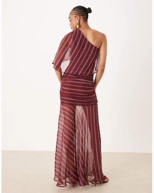 ASOS Red Asos Design Tall Cape One Shoulder Ruched Bodice Maxi Dress