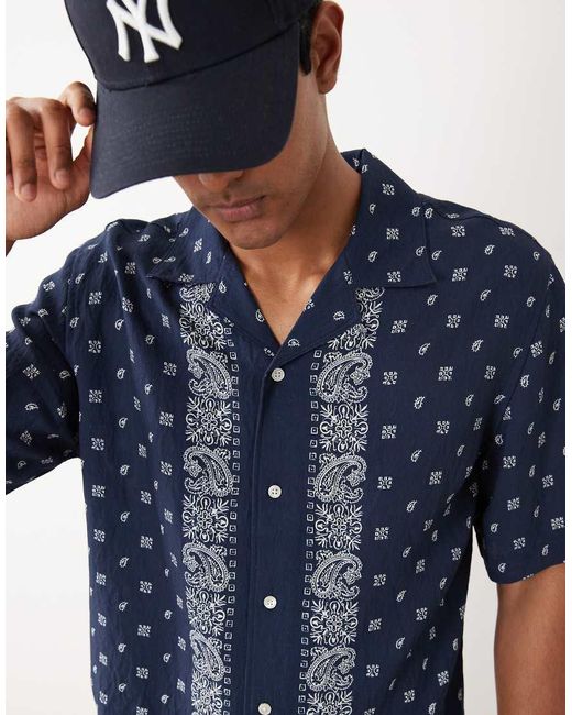 Mango Blue Bandana Print Relaxed Fit Shirt for men