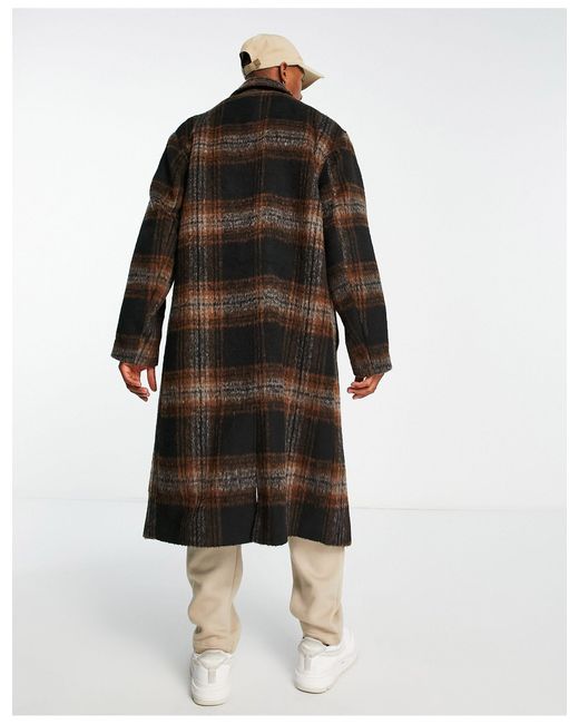 Manteau oversize aspect laine à carreaux - et marron ASOS pour homme en coloris Black